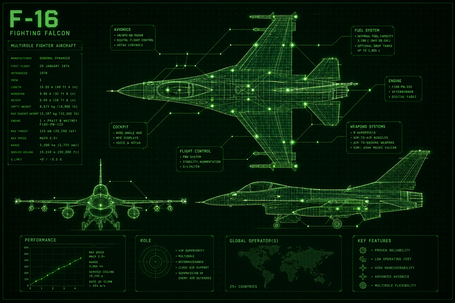 F-16 Fighting Falcon technical blueprint