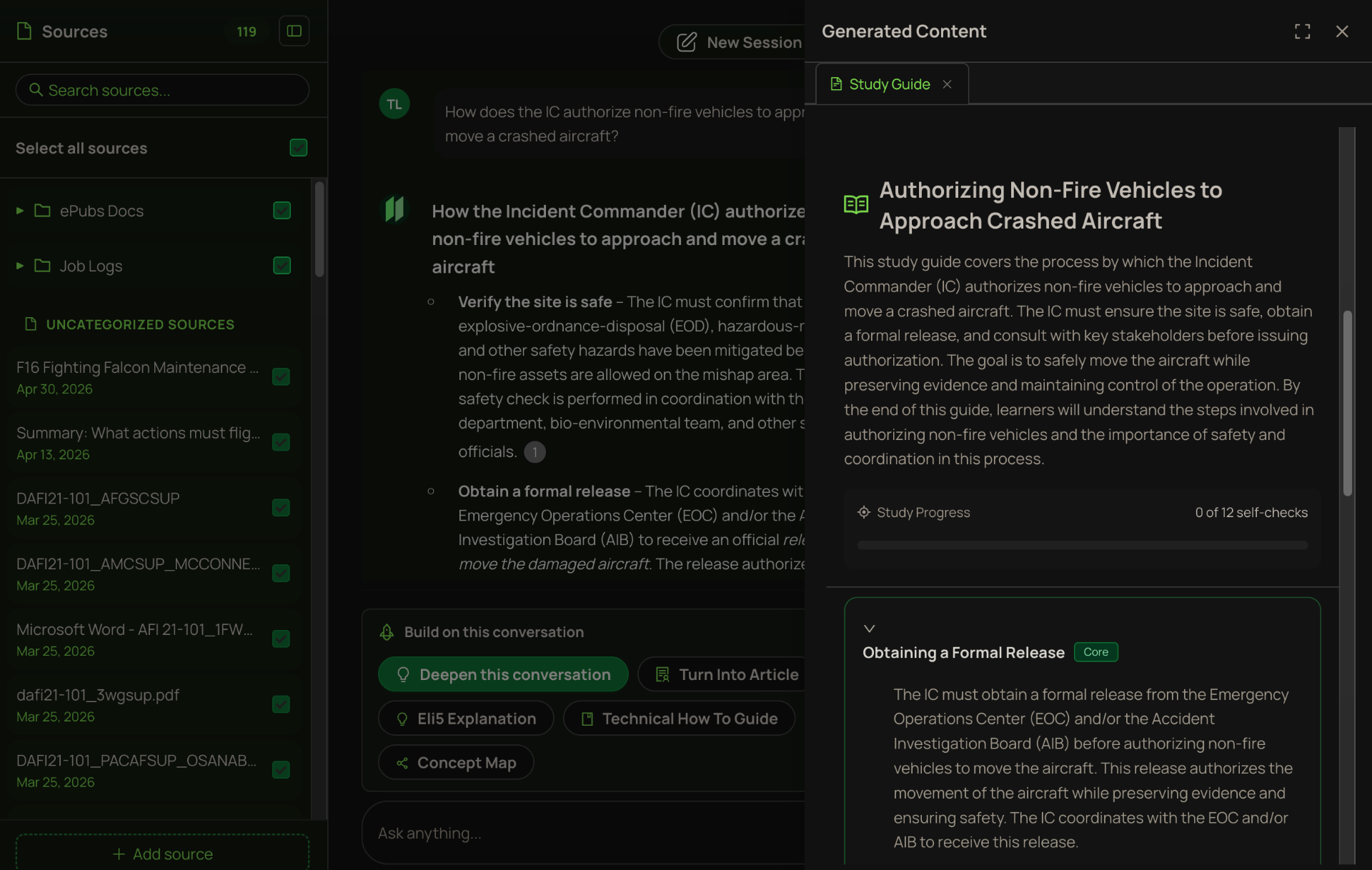 Generated study guide with progress tracking