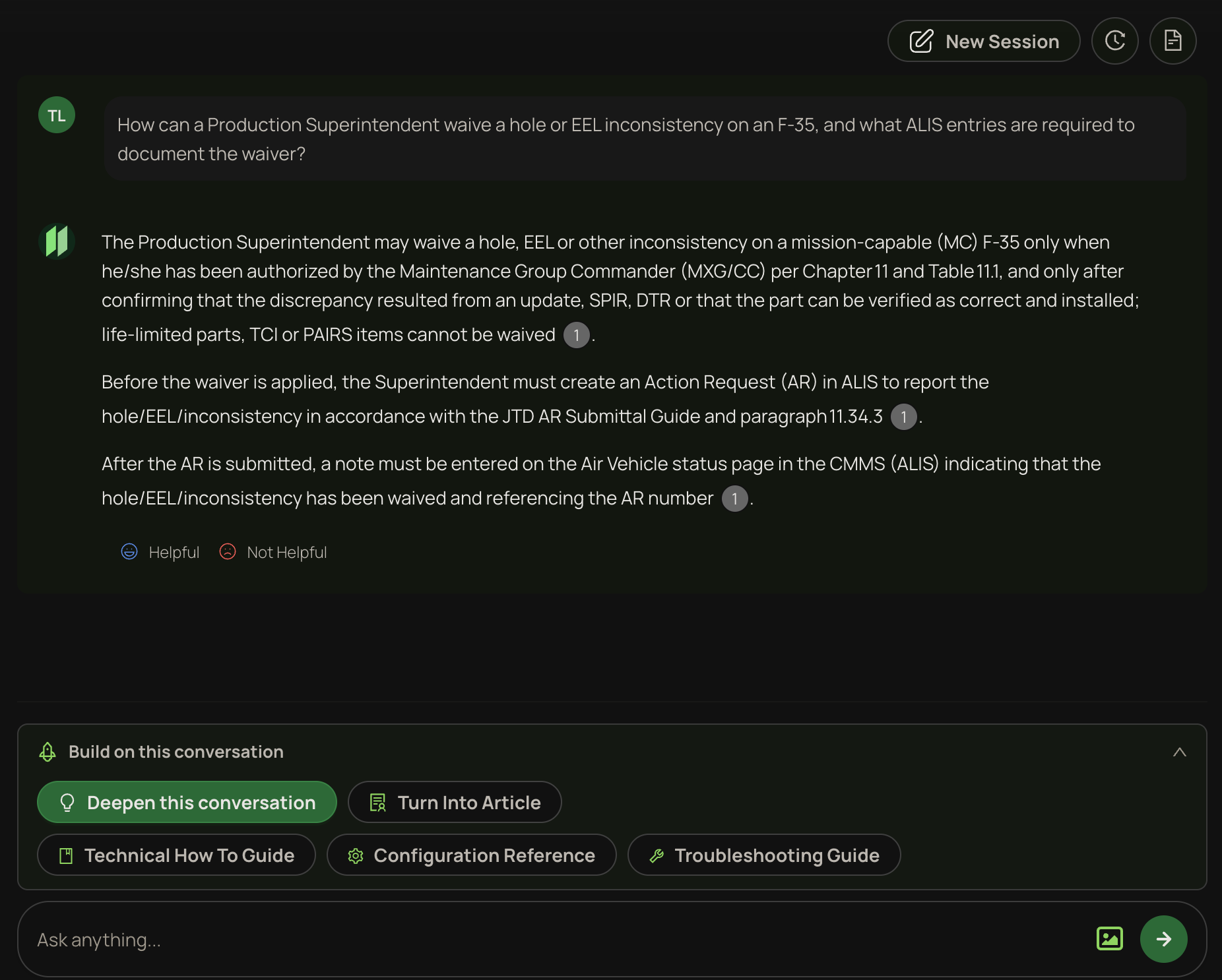 AI answer with inline source citations